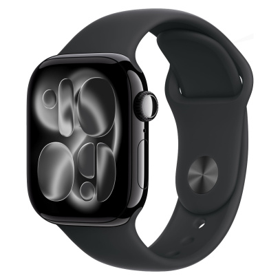 Apple Watch Series 11, 42 мм корпус из алюминия цвета «Jet Black», ремешок Sport Band размера S/M цвета «Black»