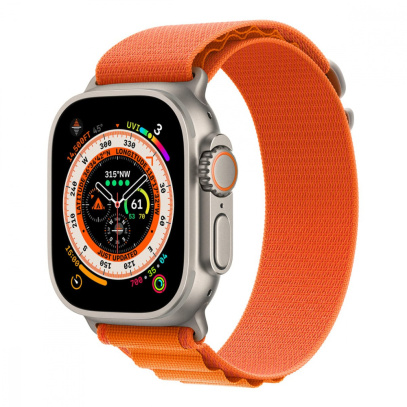 Apple Watch Ultra, 49 мм корпус из титана цвета «Natural», ремешок Alpine Loop размера S цвета «Orange»