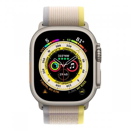 Apple Watch Ultra, 49 мм корпус из титана цвета «Natural», ремешок Trail Loop размера S/M цвета «Yellow/Beige»