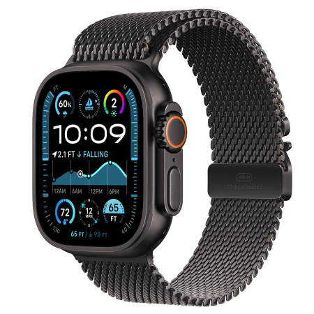 Apple Watch Ultra 2 (2024), 49 мм корпус из титана цвета «Black», ремешок Titanium Milanese Loop размера S цвета «Black»