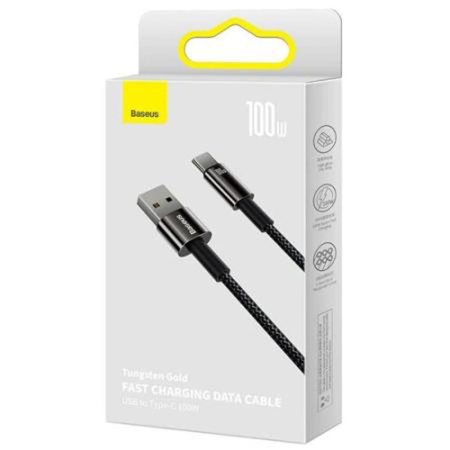 Кабель Baseus Tungsten Gold Fast Charging Data USB - Type-C, 100W, 1 м (CAWJ000001) Черный
