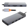 Хаб WiWU Linker Series Hub 9в1 (USB-C to USB3.0*2+USB2.0*1+SD/TF+PD+USB-C(3.0)+HDMI+VGA) (A921HV) Серый